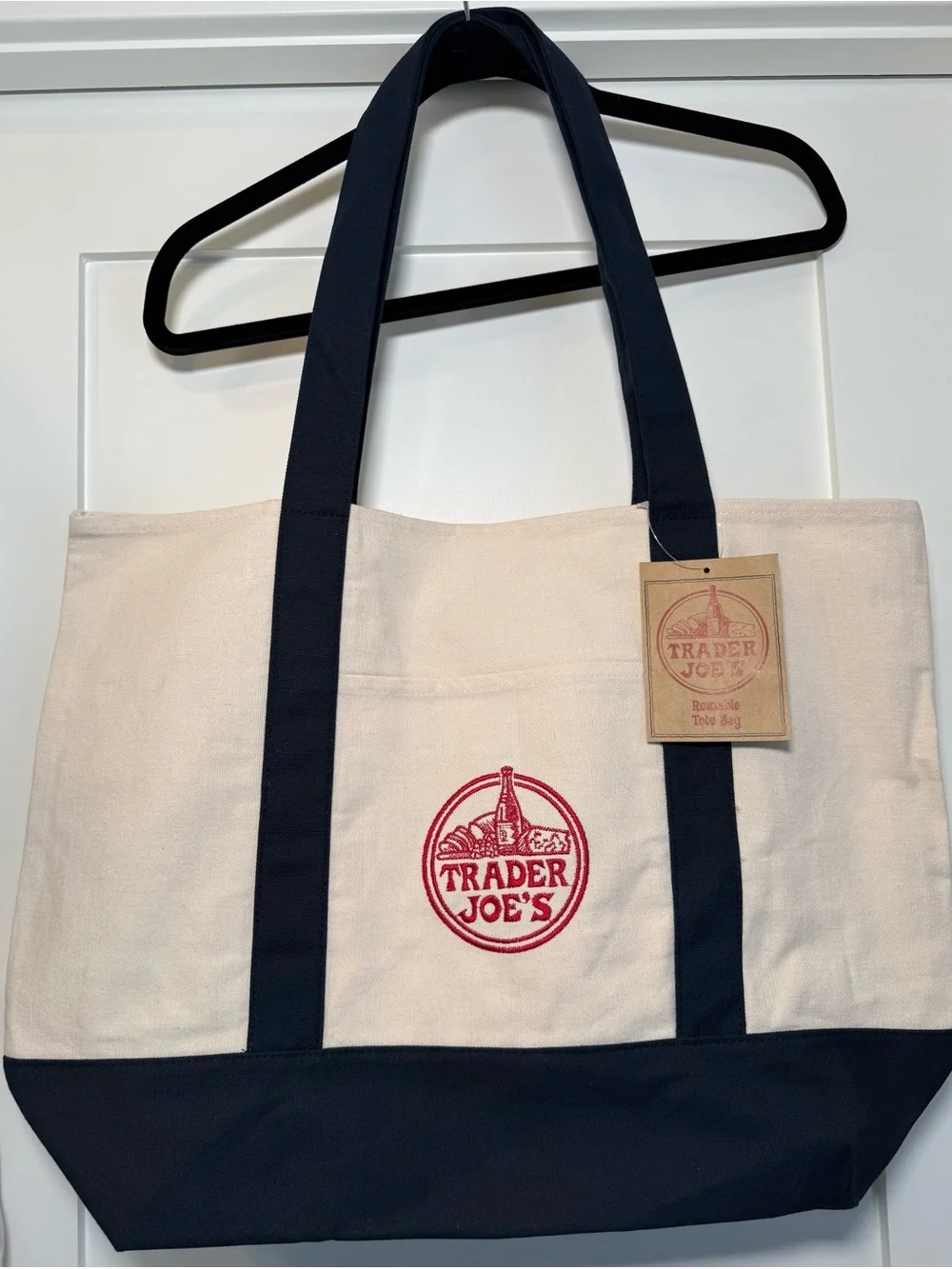 Trader Joe’s Canvas Tote Bag in Cream and Navy - large